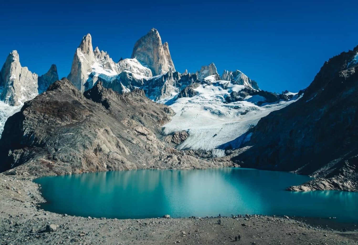 argentina An azure lake by the Fitz Roy mountain in Argentina